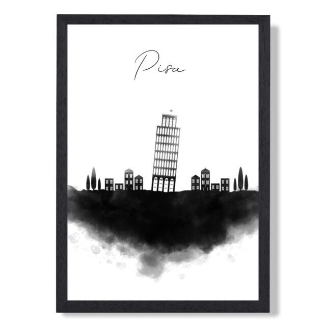 ARTZE Pisa Watercolour Skyline City Framed Print SIZE: A4 with Black Frame - Size: A3 - image 1