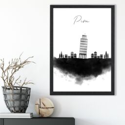 ARTZE Pisa Watercolour Skyline City Framed Print SIZE: A4 with Black Frame - Size: A3 - thumbnail 2