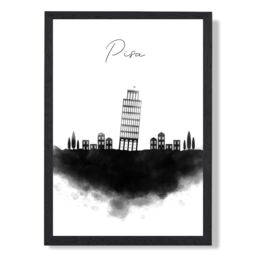 ARTZE Pisa Watercolour Skyline City Framed Print SIZE: A4 with Black Frame - Size: A3 - thumbnail 1