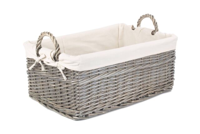 Red Hamper Wicker Shallow Lined Antique Wash Storage Basket in White - Size: Large - image 1
