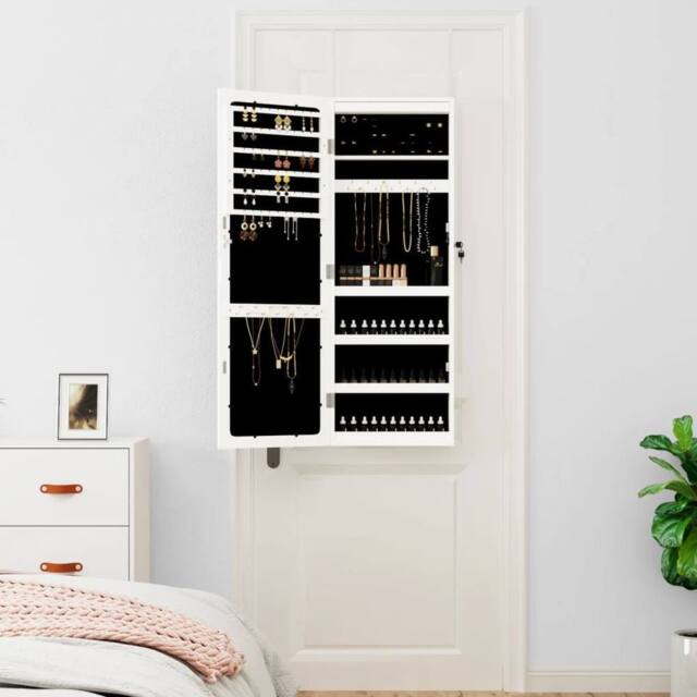 Berkfield Home Mirror Jewellery Cabinet with LED Lights Wall Mounted White - image 1