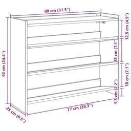 Berkfield Home Shoe Rack Black 80x25x62 cm Engineered Wood - Size: 80 x 25 x 62 cm - thumbnail 9