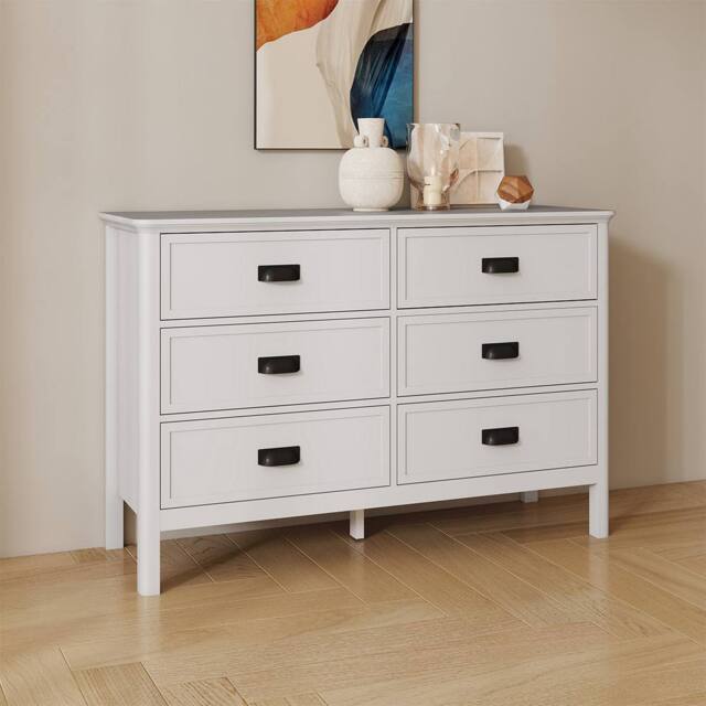 Melody Maison Large 6 Drawer Chest Of Drawers With Black Handles - Lawrence White Ivory Range - image 1