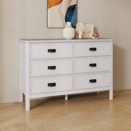 Melody Maison Large 6 Drawer Chest Of Drawers With Black Handles - Lawrence White Ivory Range