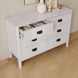 Melody Maison Large 6 Drawer Chest Of Drawers With Black Handles - Lawrence White Ivory Range - thumbnail 2