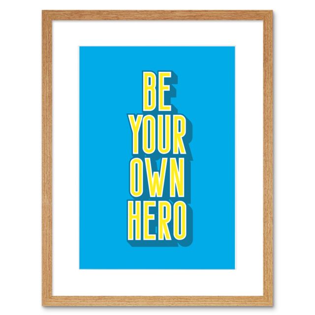"Artery8 Wall Art Print Bright Motivation Be Your Own Hero Framed in Beige - Size: W7"" x H9""" - image 1