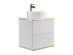Vente-unique Suspended Striped Bathroom Vanity Unit With Gold Trim & Round in White - thumbnail 5