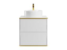 Vente-unique Suspended Striped Bathroom Vanity Unit With Gold Trim & Round in White - thumbnail 4