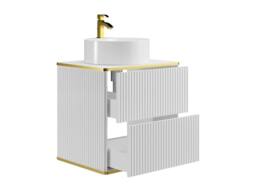 Vente-unique Suspended Striped Bathroom Vanity Unit With Gold Trim & Round in White - thumbnail 6