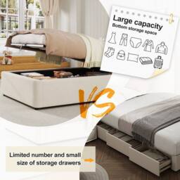 BTM 3ft Single Upholstered Hydraulic Storage Bed Frame Velvet Beige - thumbnail 5