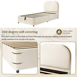 BTM 3ft Single Upholstered Hydraulic Storage Bed Frame Velvet Beige - thumbnail 7
