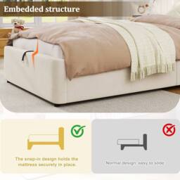 BTM 3ft Single Upholstered Hydraulic Storage Bed Frame Velvet Beige - thumbnail 4