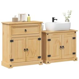 Berkfield Home 2 Piece Bathroom Furniture Set Corona Solid Wood Pine in Brown
