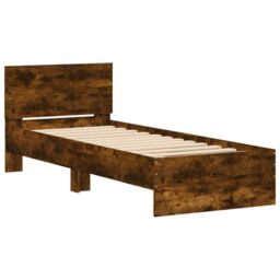 Berkfield Home Bed Frame with Headboard Smoked Oak 90x190 cm Single Engineered wood in Brown - thumbnail 3