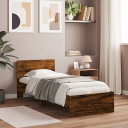 Berkfield Home Bed Frame with Headboard Smoked Oak 90x190 cm Single Engineered wood in Brown