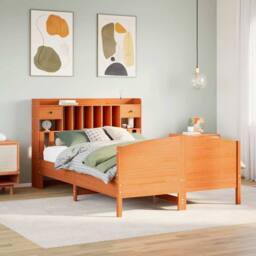 Berkfield Home Bookcase Bed without Mattress Wax Brown 160x200cm Solid Wood Pine - Size: 160x200 cm - thumbnail 2