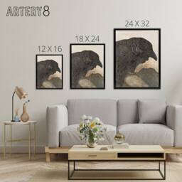 "Artery8 Old Crow Bird Painting Framed Canvas Wall Art Print van Hoytema in Brown - Size: W12"" x H16""" - thumbnail 4