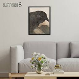 "Artery8 Old Crow Bird Painting Framed Canvas Wall Art Print van Hoytema in Brown - Size: W12"" x H16""" - thumbnail 3