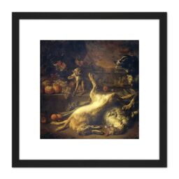 Artery8 Weenix Still Life Monkey Dog Dead Game 8X8 Inch Square Wooden Framed Wall Art Print Picture with Mount in Black - thumbnail 1