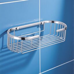 Showerdrape Clasico Wall Mounted Stainless Steel Chrome Oval Basket in Silver - thumbnail 1