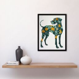 Artery8 Great Dane Dog Lover Green Orange Floral Pattern Framed Wall Art - Size: A4 - thumbnail 4