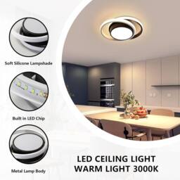 Goeco LED Ceiling Light, Modern, Round Lamp for Bedrooms, Bathrooms, 3000 K in Black - thumbnail 6