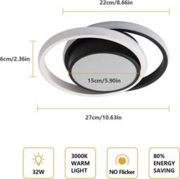 Goeco LED Ceiling Light, Modern, Round Lamp for Bedrooms, Bathrooms, 3000 K in Black - thumbnail 2