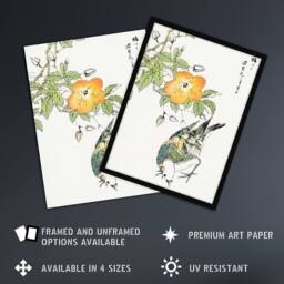 Artery8 Grey Starling Bird Tree Japanese Vintage Framed Wall Art Print Kashu - Size: A4 - thumbnail 2