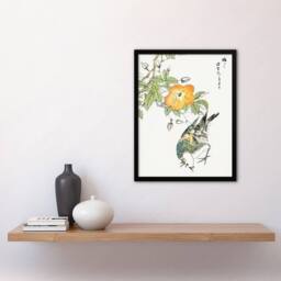 Artery8 Grey Starling Bird Tree Japanese Vintage Framed Wall Art Print Kashu - Size: A4 - thumbnail 4