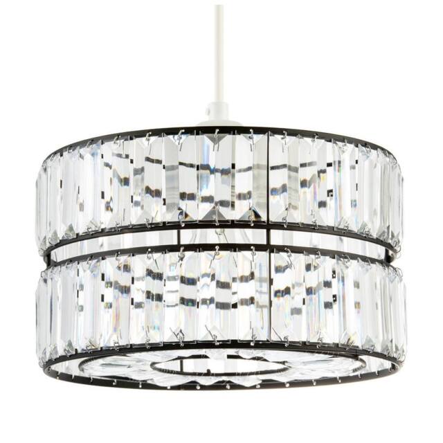 Happy Homewares Modern Chic Double Tier Pendant Shade with Clear Acrylic Prisms in Black