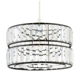 Happy Homewares Modern Chic Double Tier Pendant Shade with Clear Acrylic Prisms in Black - thumbnail 1