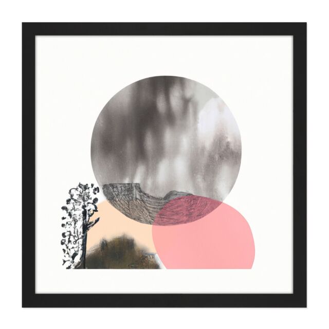 "Artery8 Wall Art Print Full Moon Boho Abstract Landscape Square Framed Picture 16X16 Inch in Black - Size: W16"" x H16""" - image 1