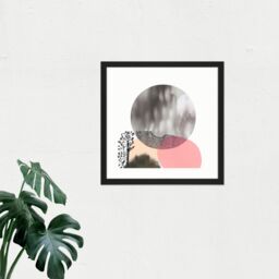 "Artery8 Wall Art Print Full Moon Boho Abstract Landscape Square Framed Picture 16X16 Inch in Black - Size: W16"" x H16""" - thumbnail 2