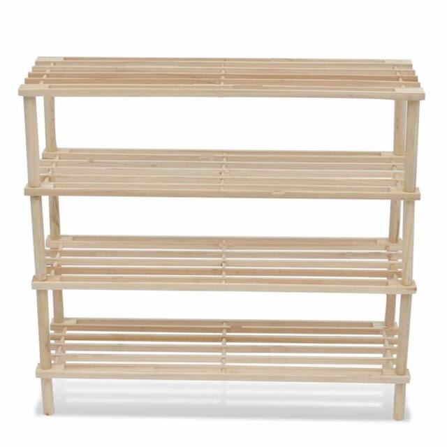 Berkfield Home Durable 4-Tier Shoe Racks 2 pcs Solid Fir Wood in Beige - image 1