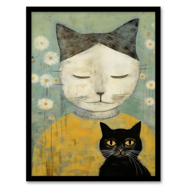 "Artery8 Wall Art Print Self Portrait When Cats Resemble Their Owners By Gillian Keenan Art Framed in Black - Size: W12"" x H16""" - image 1