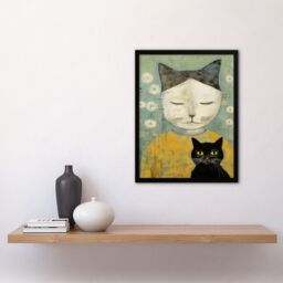 "Artery8 Wall Art Print Self Portrait When Cats Resemble Their Owners By Gillian Keenan Art Framed in Black - Size: W12"" x H16""" - thumbnail 4