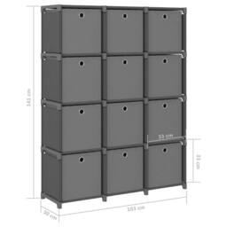 Berkfield Home Modern 12-Cube Display Shelf with Boxes Grey 103x30x141 cm Fabric - Size: 103 x 30 x 141 cm - thumbnail 9