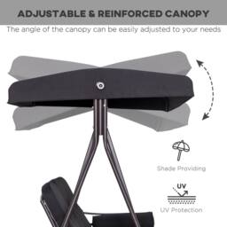 OUTSUNNY 3 Seat Garden Swing Chair Patio Steel Swing Bench w/ Cup Trays in Black - thumbnail 4