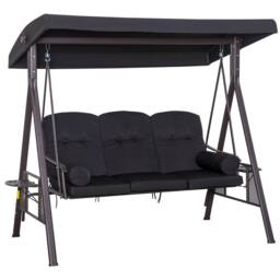 OUTSUNNY 3 Seat Garden Swing Chair Patio Steel Swing Bench w/ Cup Trays in Black - thumbnail 2