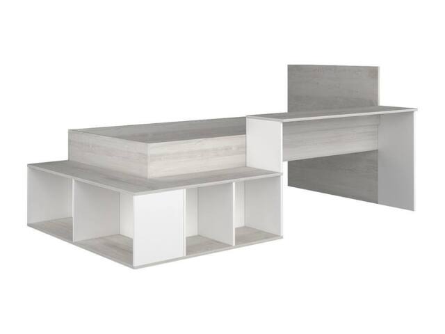 Vente-unique Combination Bed 90 X 200 Cm With Storage & Desk - Natural & White in Light Oak - Size: Single - image 1