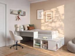 Vente-unique Combination Bed 90 X 200 Cm With Storage & Desk - Natural & White in Light Oak - Size: Single - thumbnail 3