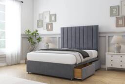 "Comfort Beds Tokyo Plush Divan Base 2 Drawers Right Side - 26"" Headboard in Dark Grey - Size: Small Single" - thumbnail 1