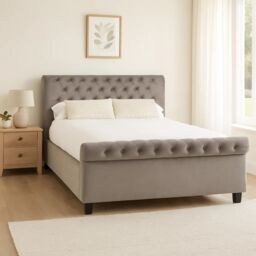Orsina Elegant Steel Shade Kingsize Ottoman Bed, Velvet in Brown - Size: King - thumbnail 1