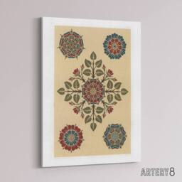 "Artery8 Vintage Stylised Rose Flower Pattern Audsley Canvas Wall Art Print in Orange - Size: W12"" x H16""" - thumbnail 2