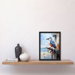 Artery8 Wall Art Print Bird by the Beach Kingfisher Portrait Oil Painting Framed in Blue - Size: A4 - thumbnail 4