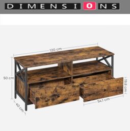 Modcraft Industrial TV Unit with Storage - Rustic Brown & Black TV Stand - Size: Large - thumbnail 6