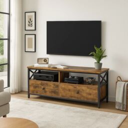 Modcraft Industrial TV Unit with Storage - Rustic Brown & Black TV Stand - Size: Large