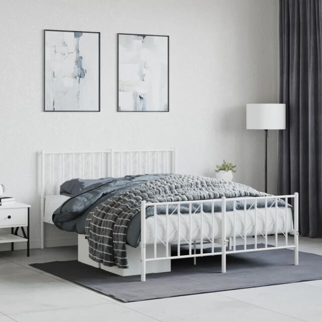 Berkfield Home Metal Bed Frame without Mattress with Footboard¬†White 140x190cm in White - Size: 140x190 cm - image 1