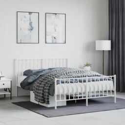Berkfield Home Metal Bed Frame without Mattress with Footboard¬†White 140x190cm in White - Size: 140x190 cm - thumbnail 1