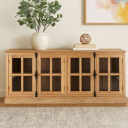 Orsina Open Shelf Grey Wood Sideboard, Spacious Storage Sideboard For Livingroom, Six Drawers Wooden Sideboard in Brown